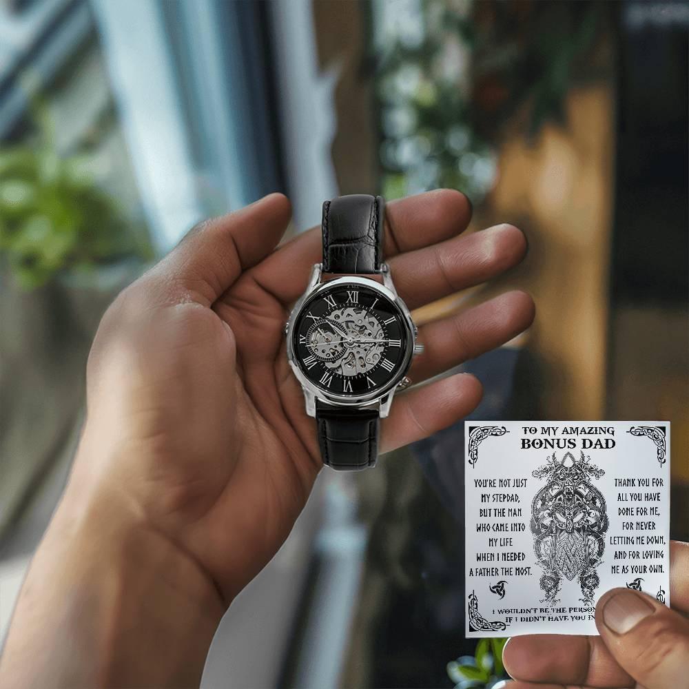 To My Amazing Bonus Dad You are not Just My Stepdad Men's Openwork Watch - Mallard Moon Gift Shop