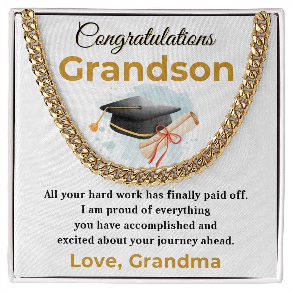 Grandson Graduation Gift - All Your Hard Work Has Paid Off - Personalized Cuban Chain Link Necklace with Message Card and Gift Box - Mallard Moon Gift Shop