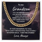 Grandson Jewelry Whisper Back "I Am The Storm" Graduation Birthday Holiday Personalized Cuban Chain Link Necklace With Gift Box