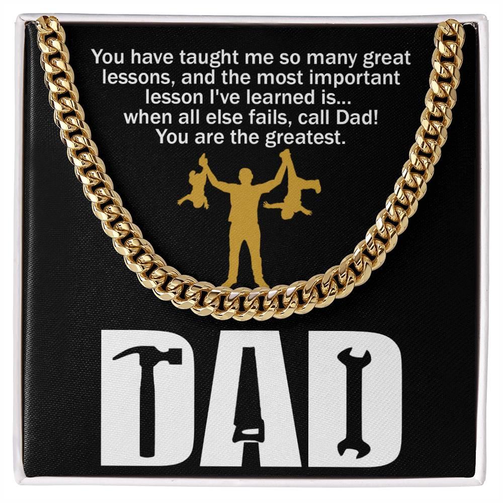 Dad Gift-When All Else Fails, Call Dad Cuban Chain Link Necklace with Gift Box - Mallard Moon Gift Shop