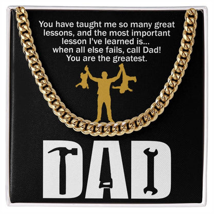 Dad Gift-When All Else Fails, Call Dad Cuban Chain Link Necklace with Gift Box - Mallard Moon Gift Shop