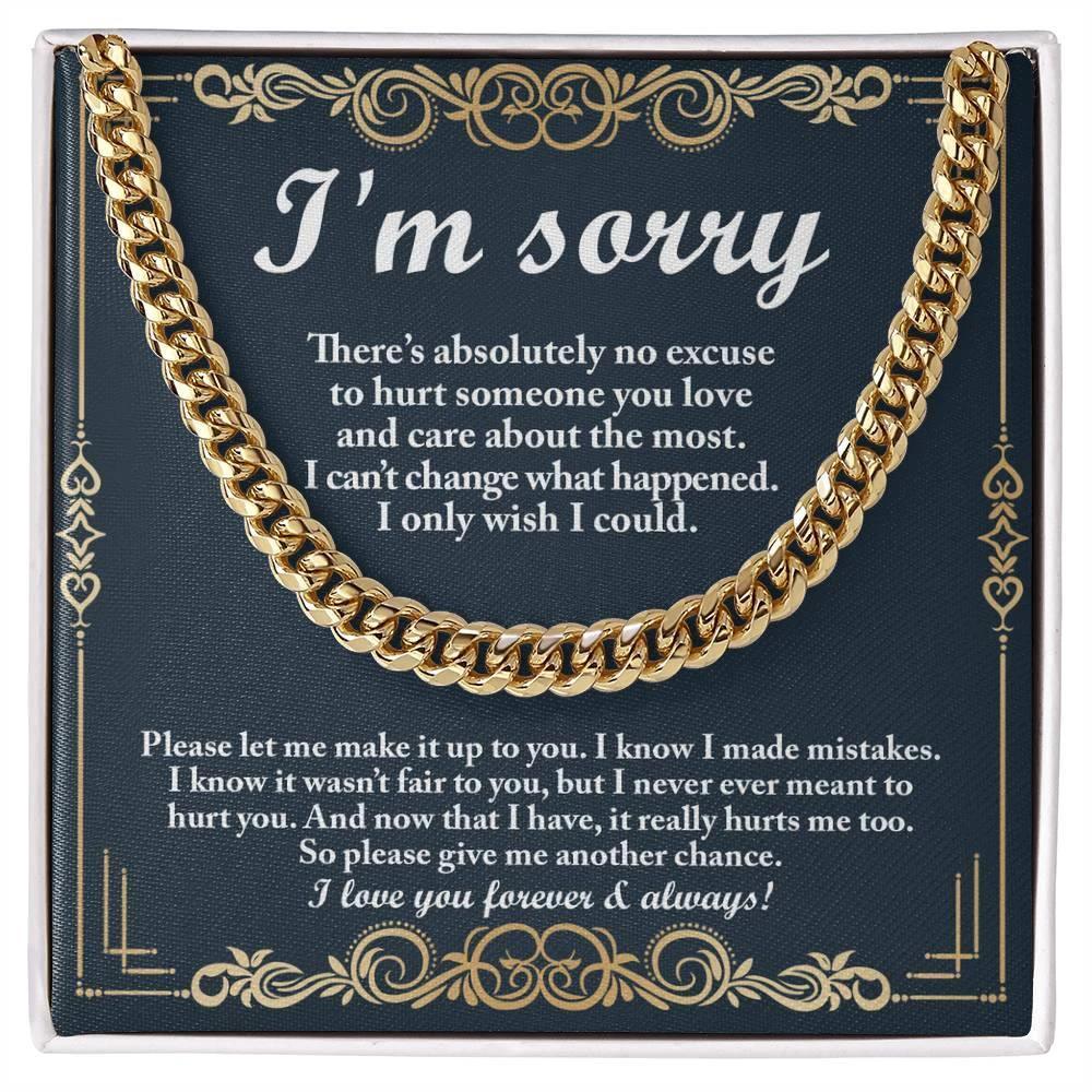 Apology Gift “I’m Sorry” Cuban Link Chain Men’s Necklace with Message Card | Forgiveness Jewelry for Boyfriend or Husband