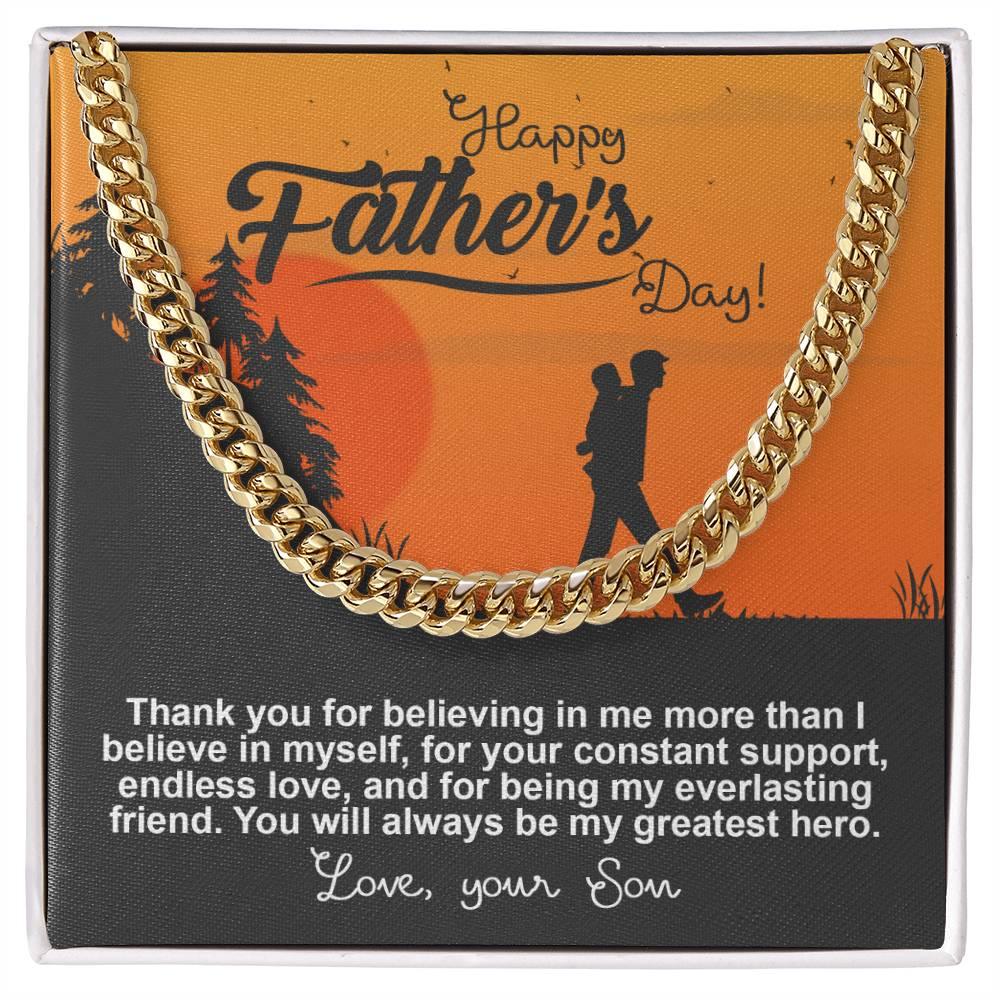 Dad - My Greatest Hero Cuban Chain Link Necklace with Gift Box - Mallard Moon Gift Shop