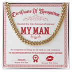 Romantic Cuban Link Chain Necklace for Soulmate, Boyfriend, or Husband – Sentimental "My Man" Gift Card