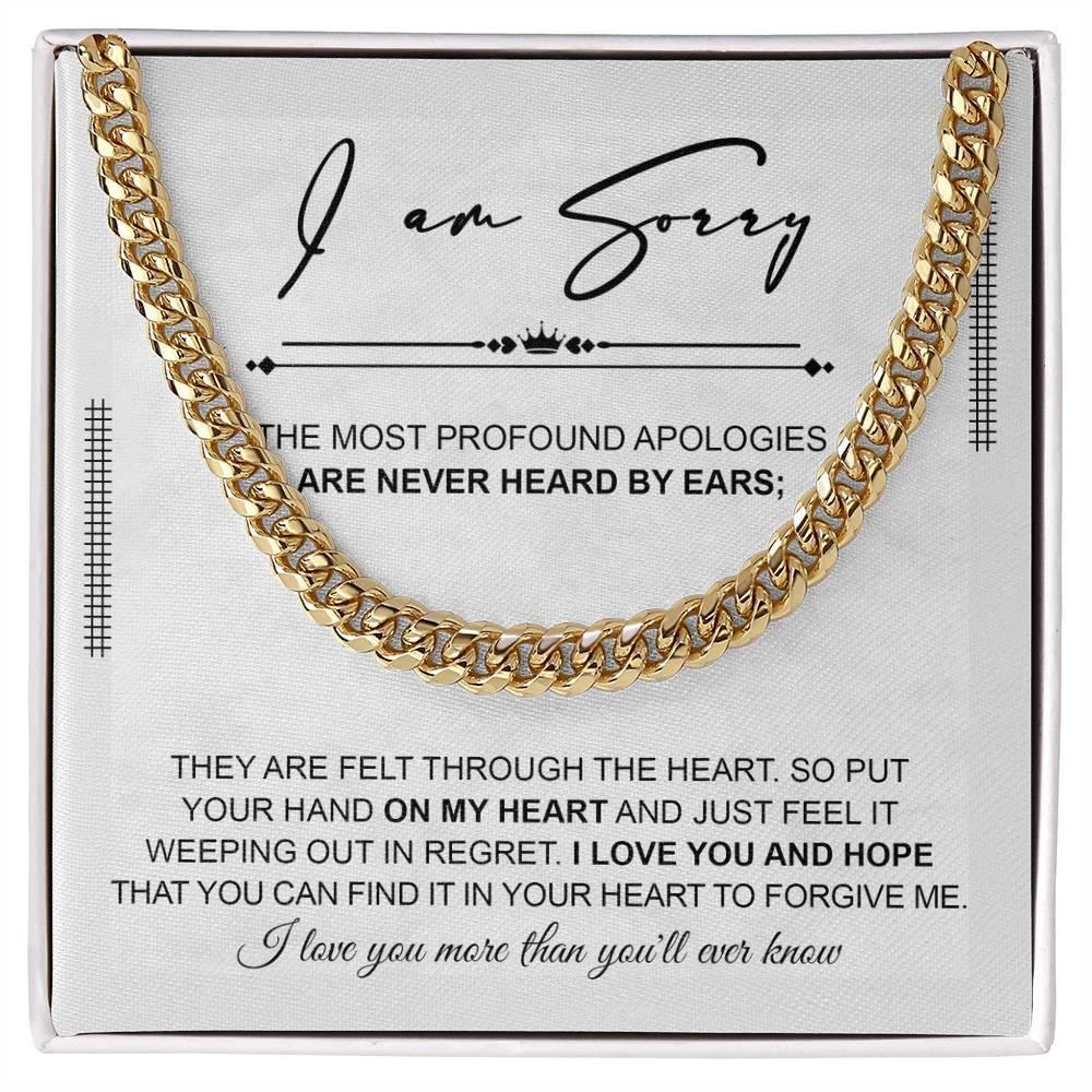 Apology Gift for Him “I’m Truly Sorry” Cuban Chain Necklace with Message Card | Forgiveness Jewelry for Him