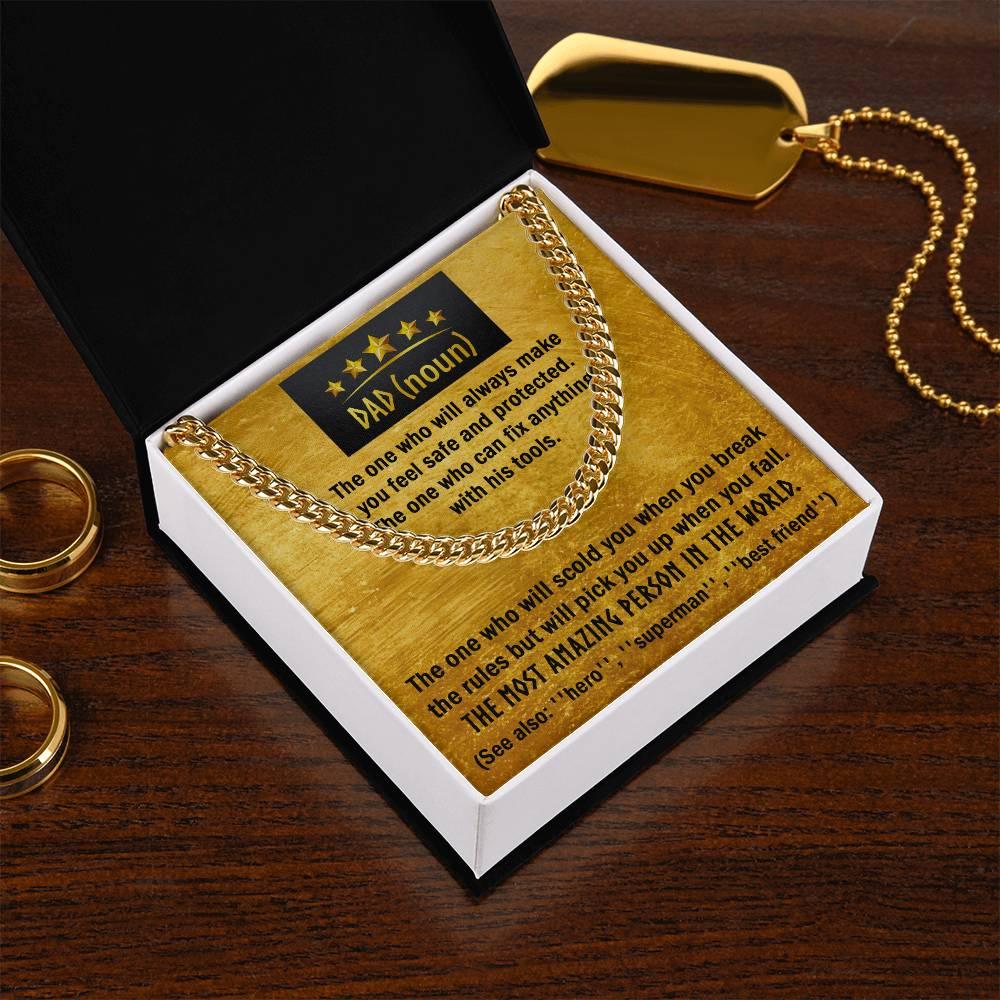 Dad Gift - Dad Noun, See Also Hero, Best Friend Cuban Chain Link Necklace with Gift Box - Mallard Moon Gift Shop