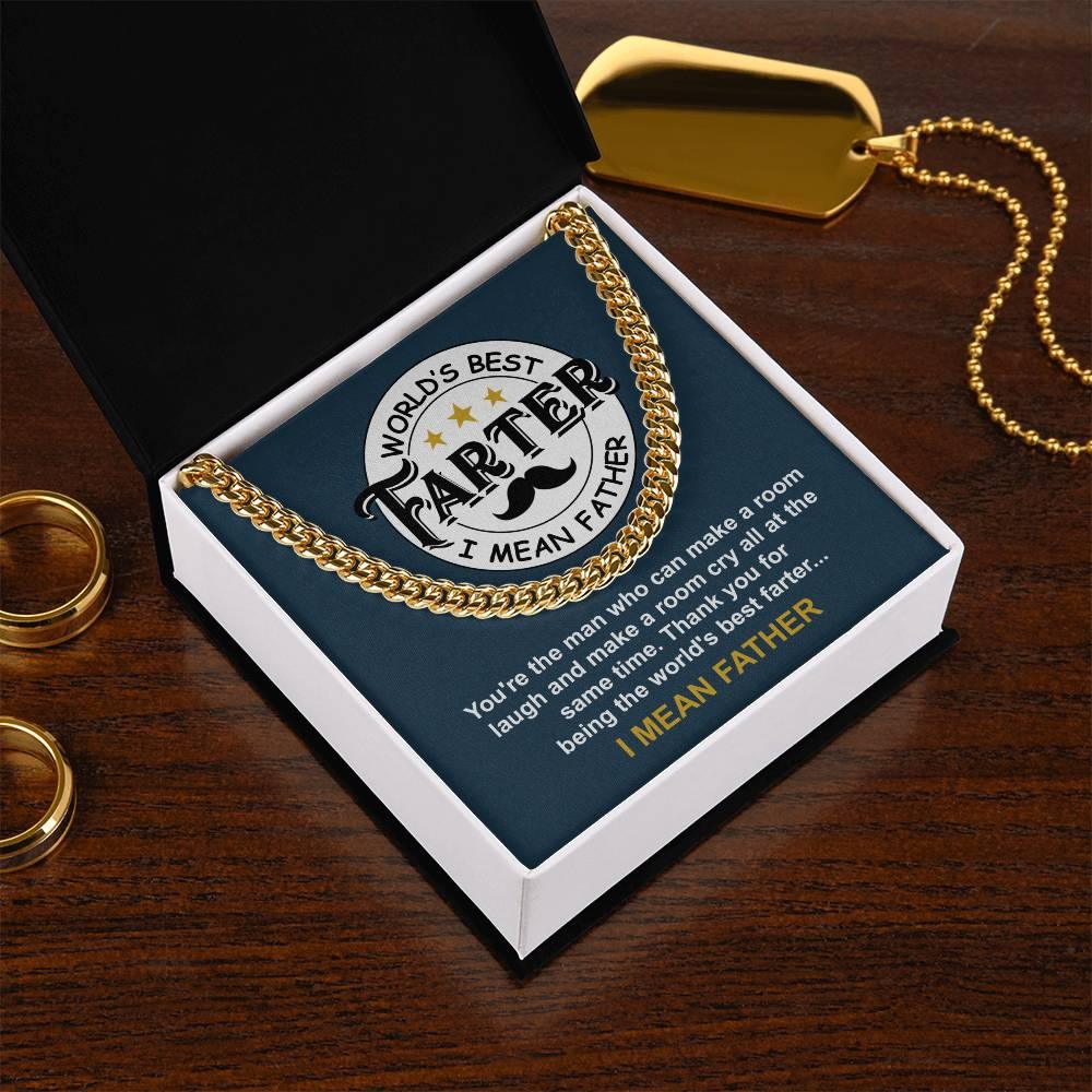 Dad - World's Best Farter Cuban Chain Link Necklace with Gift Box - Mallard Moon Gift Shop