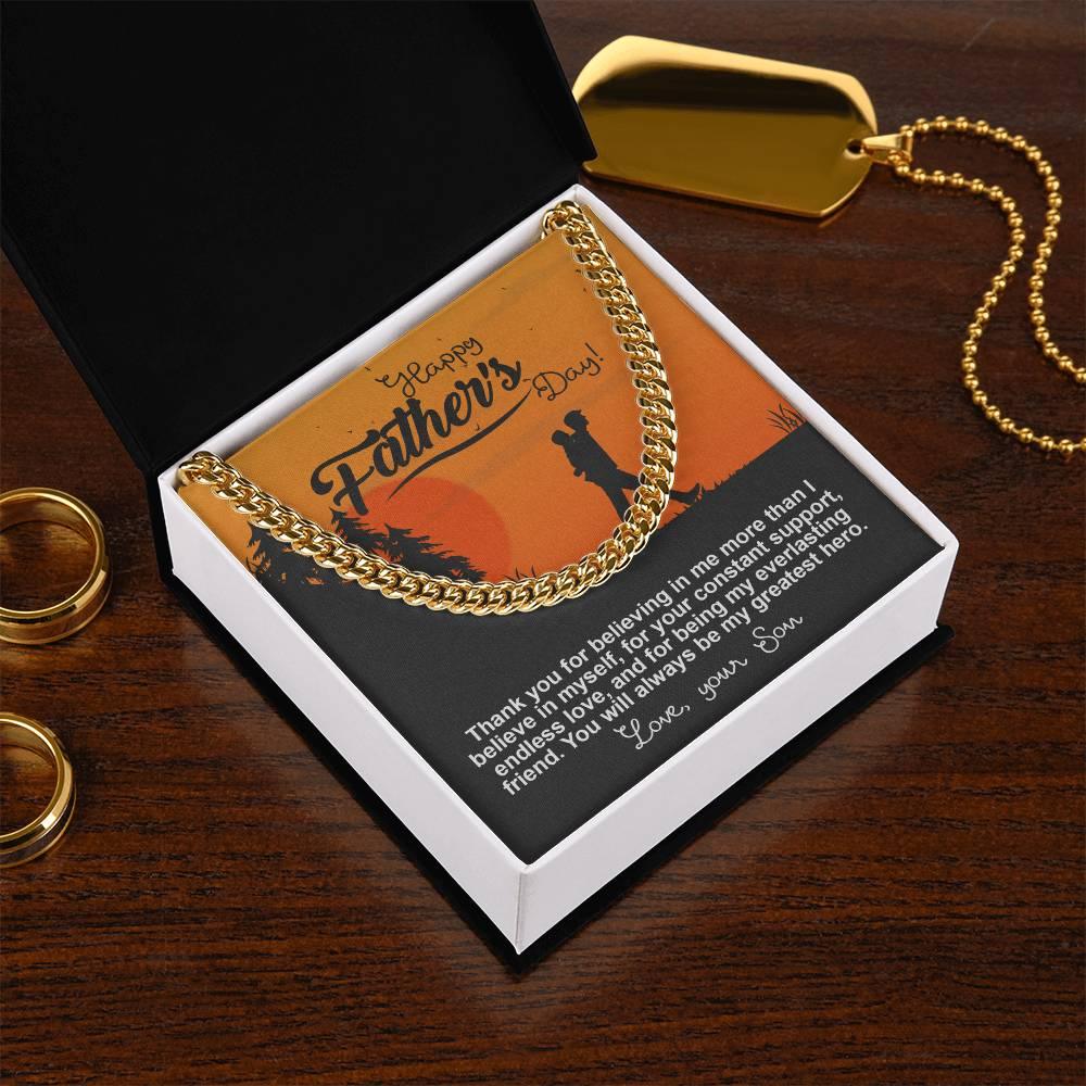 Dad - My Greatest Hero Cuban Chain Link Necklace with Gift Box - Mallard Moon Gift Shop