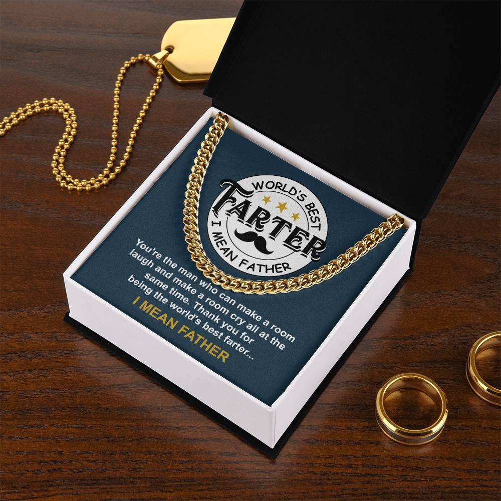 Dad - World's Best Farter Cuban Chain Link Necklace with Gift Box - Mallard Moon Gift Shop