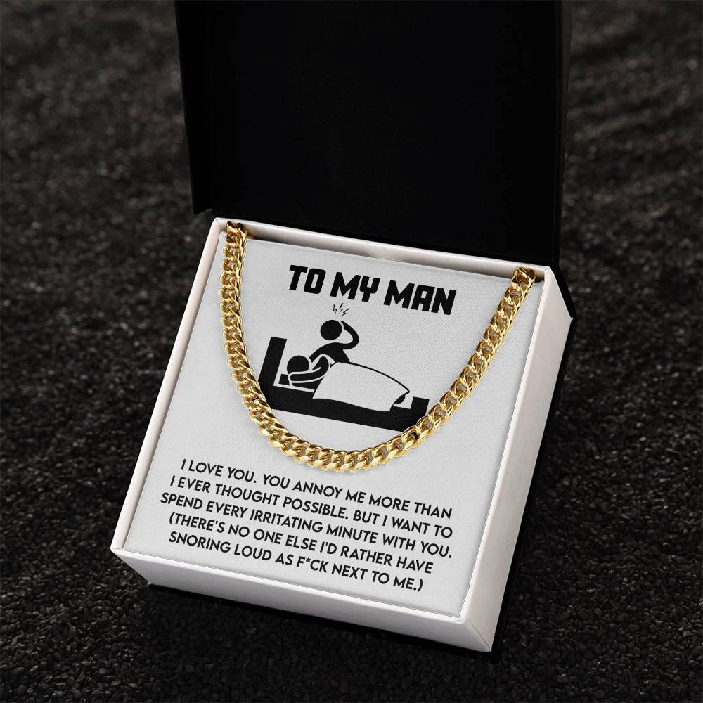 Gift for Husband, Boyfriend, or Soulmate - Cuban Chain Necklace with Funny 'To My Man' Message Card