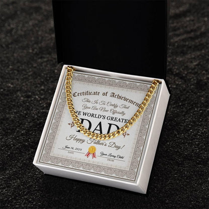 Dad Happy Father's Day Certificate of Achievement Cuban Chain Link Necklace with Gift Box - Mallard Moon Gift Shop