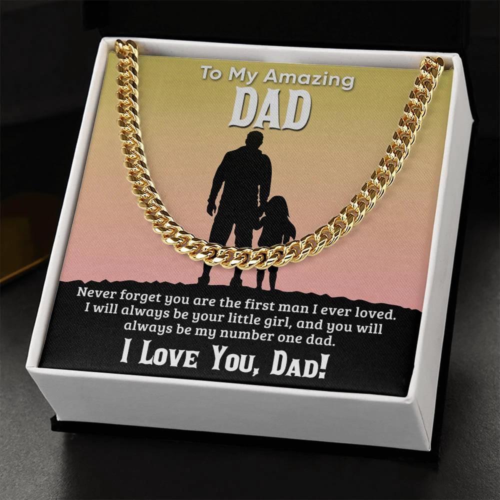Gift For Dad I Will Always Be Your Little Girl Cuban Chain Link Necklace with Gift Box