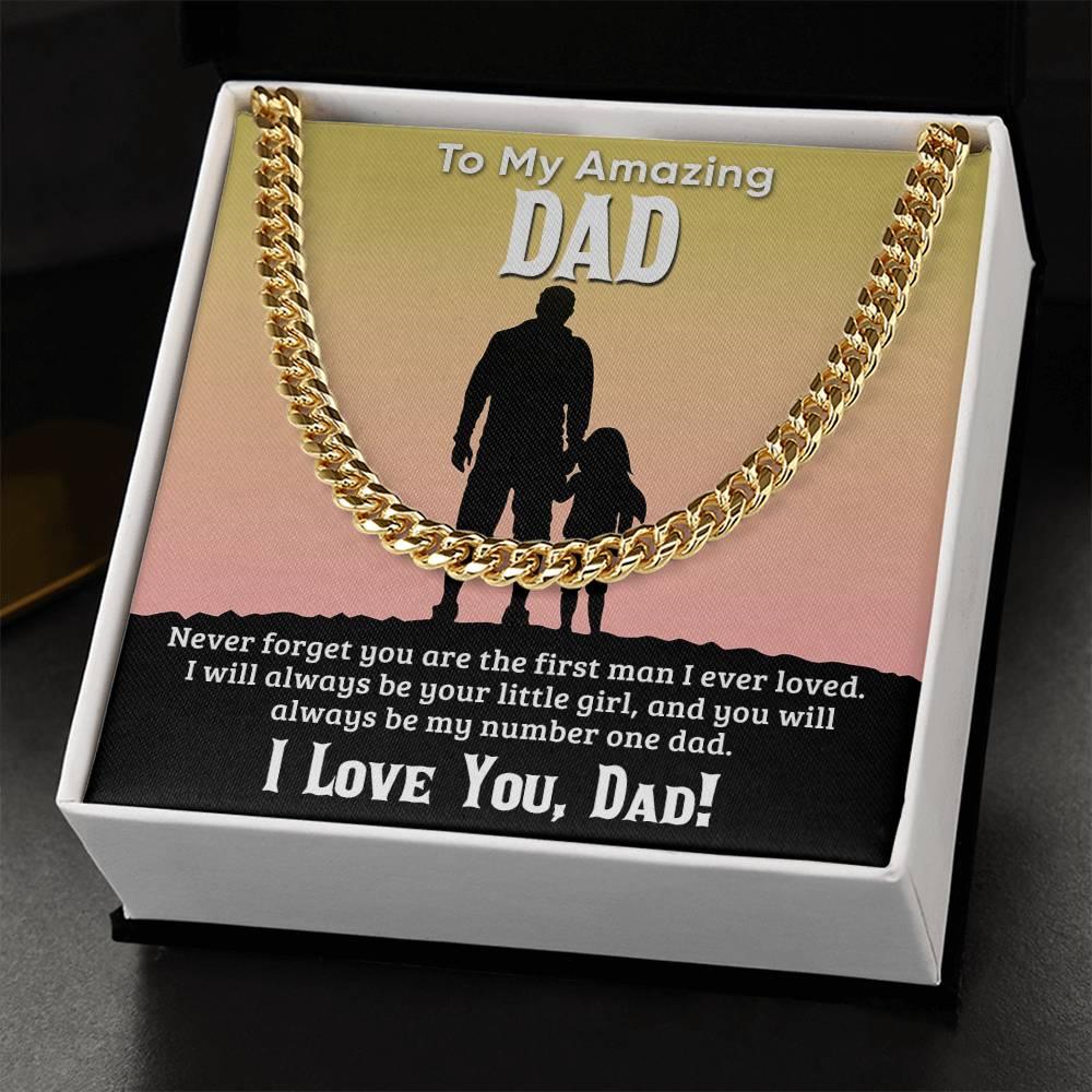Gift For Dad I Will Always Be Your Little Girl Cuban Chain Link Necklace with Gift Box - Mallard Moon Gift Shop