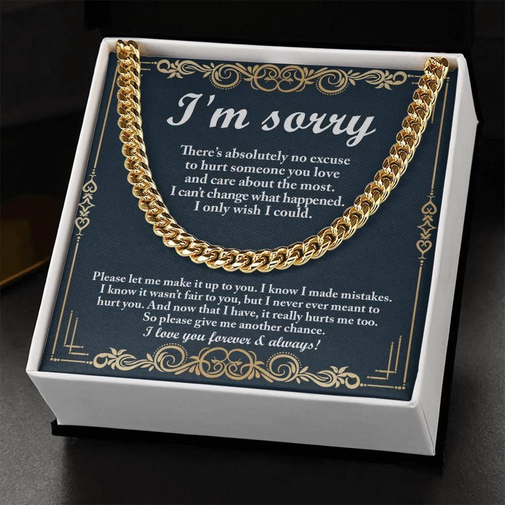 Apology Gift “I’m Sorry” Cuban Link Chain Men’s Necklace with Message Card | Forgiveness Jewelry for Boyfriend or Husband