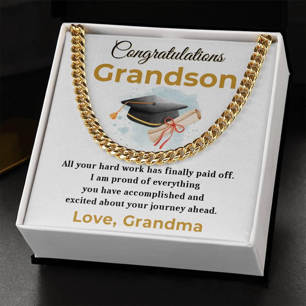 Grandson Graduation Gift - All Your Hard Work Has Paid Off - Personalized Cuban Chain Link Necklace with Message Card and Gift Box - Mallard Moon Gift Shop