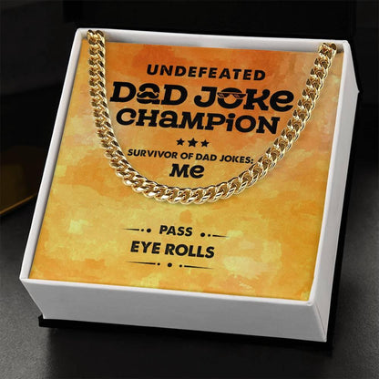 Dad Gift -Dad Joke Champion Cuban Chain Link Necklace with Gift Box - Mallard Moon Gift Shop