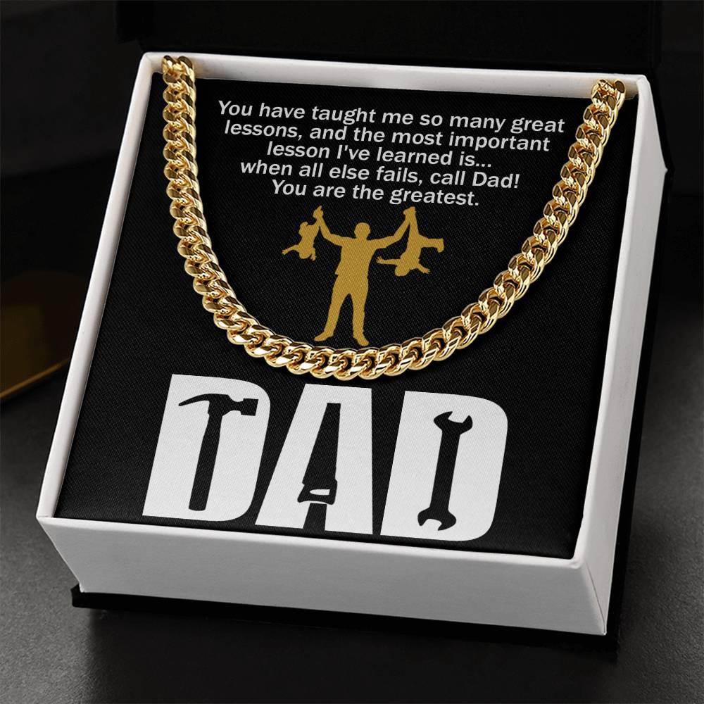 Dad Gift-When All Else Fails, Call Dad Cuban Chain Link Necklace with Gift Box - Mallard Moon Gift Shop