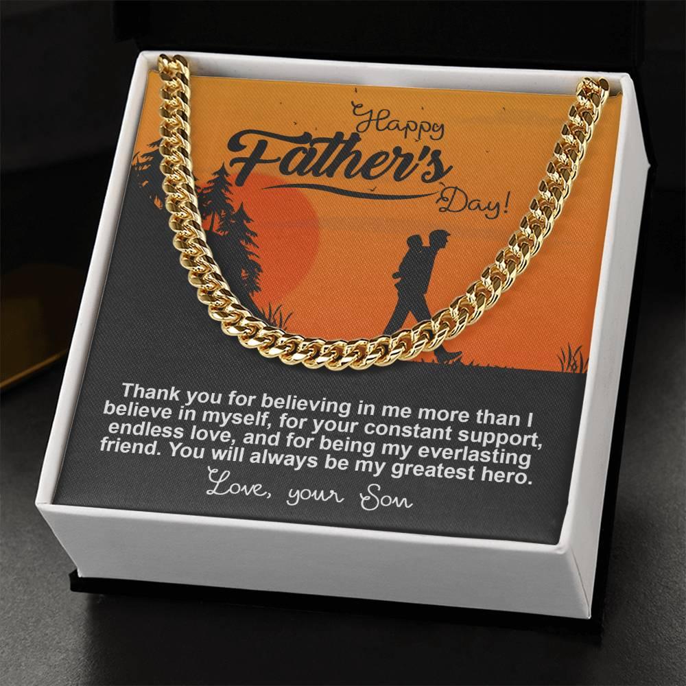 Dad - My Greatest Hero Cuban Chain Link Necklace with Gift Box - Mallard Moon Gift Shop