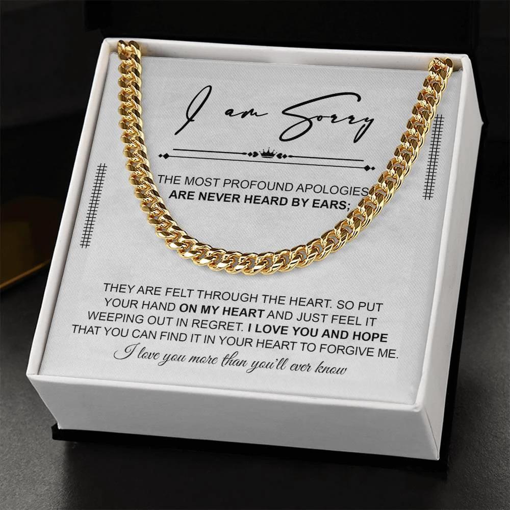 Apology Gift for Him “I’m Truly Sorry” Cuban Chain Necklace with Message Card | Forgiveness Jewelry for Him
