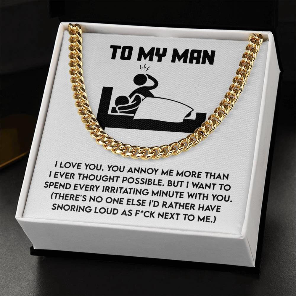 Gift for Husband, Boyfriend, or Soulmate - Cuban Chain Necklace with Funny 'To My Man' Message Card