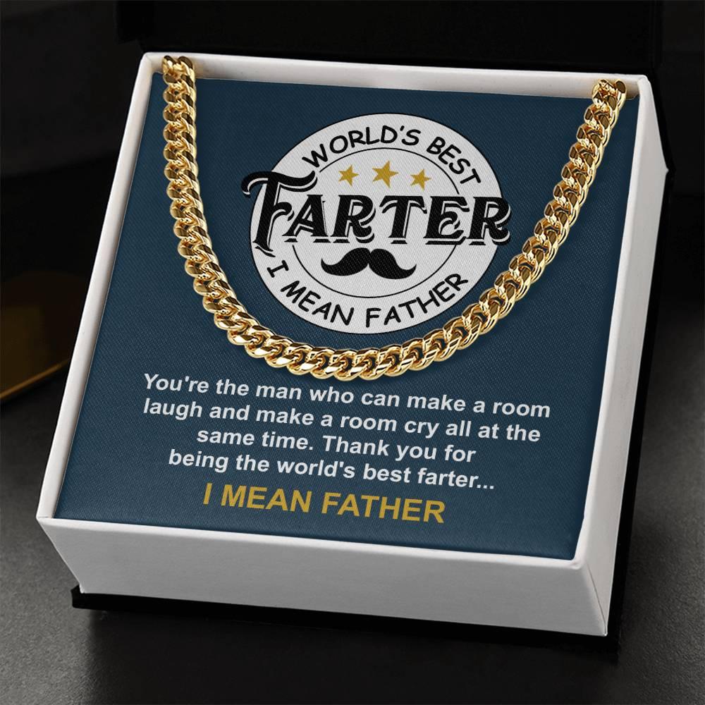 Dad - World's Best Farter Cuban Chain Link Necklace with Gift Box - Mallard Moon Gift Shop