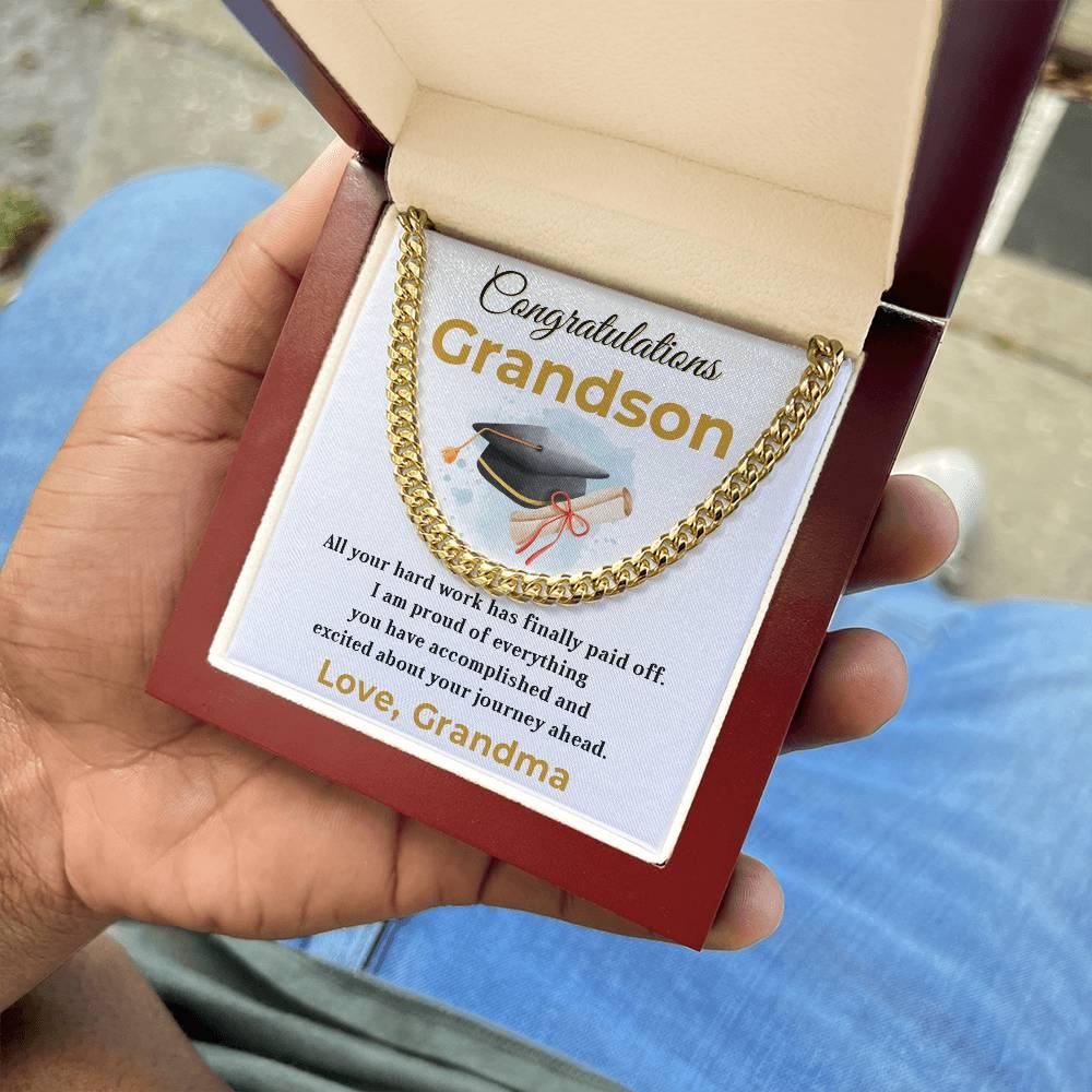 Grandson Graduation Gift - All Your Hard Work Has Paid Off - Personalized Cuban Chain Link Necklace with Message Card and Gift Box - Mallard Moon Gift Shop