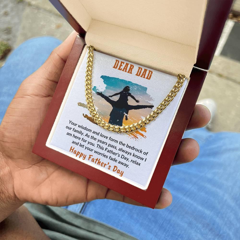Gift for Dad Personalized Cuban Chain Link Necklace - Your Wisdom and Love Form the Bedrock of Our Family - Mallard Moon Gift Shop