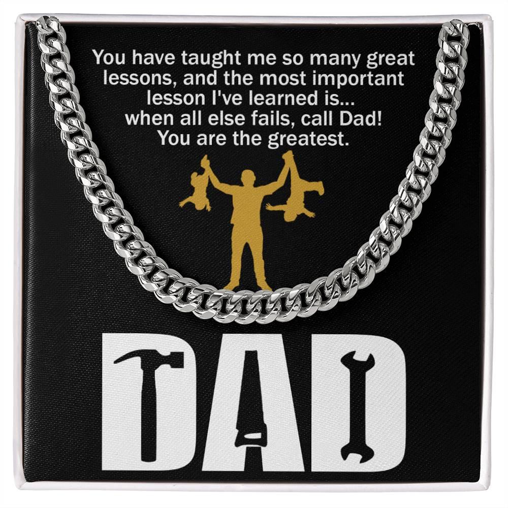 Dad Gift-When All Else Fails, Call Dad Cuban Chain Link Necklace with Gift Box - Mallard Moon Gift Shop
