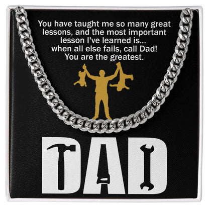 Dad Gift-When All Else Fails, Call Dad Cuban Chain Link Necklace with Gift Box - Mallard Moon Gift Shop