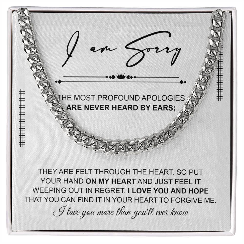 Apology Gift for Him “I’m Truly Sorry” Cuban Chain Necklace with Message Card | Forgiveness Jewelry for Him