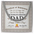 Dad Happy Father's Day Certificate of Achievement Cuban Chain Link Necklace with Gift Box