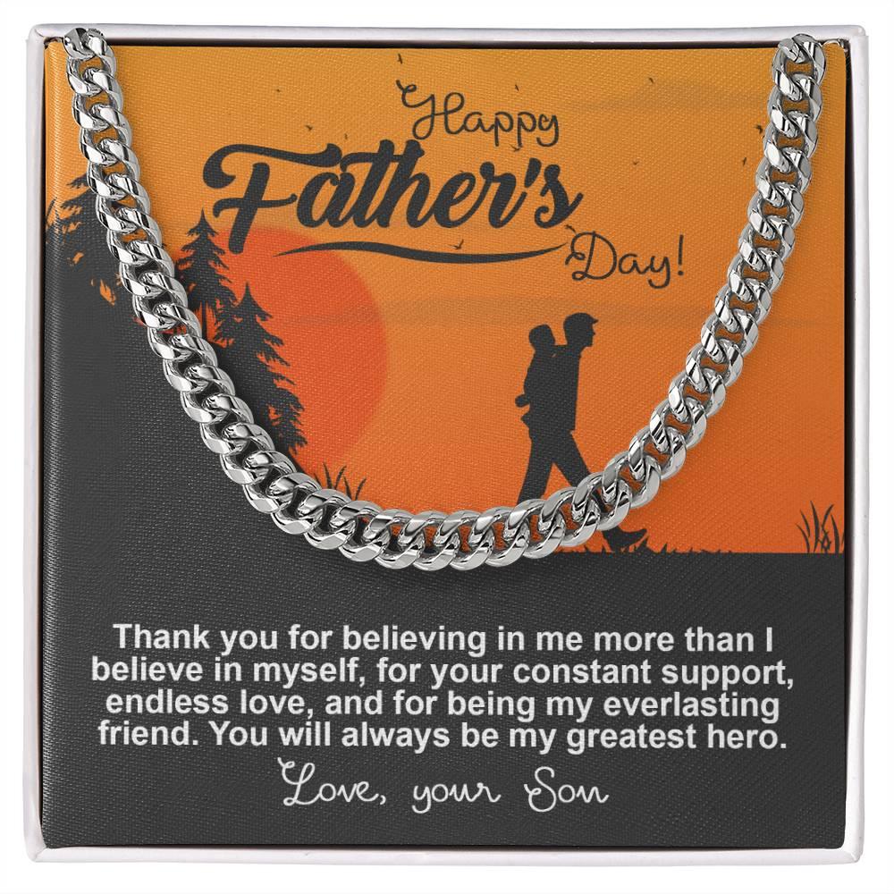 Dad - My Greatest Hero Cuban Chain Link Necklace with Gift Box - Mallard Moon Gift Shop