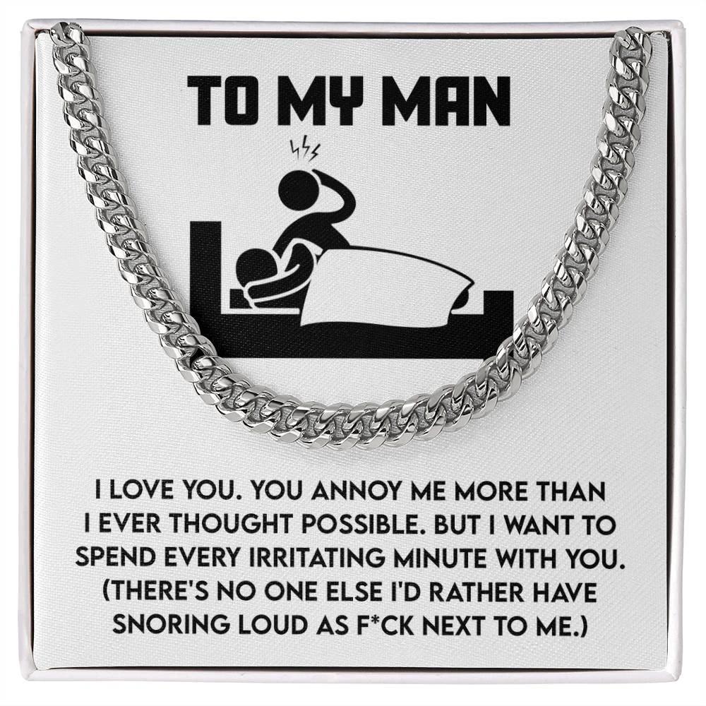 Gift for Husband, Boyfriend, or Soulmate - Cuban Chain Necklace with Funny 'To My Man' Message Card