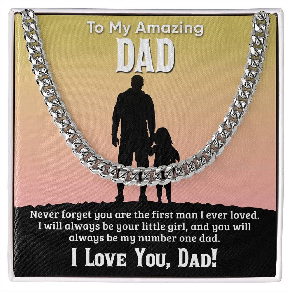 Gift For Dad I Will Always Be Your Little Girl Cuban Chain Link Necklace with Gift Box - Mallard Moon Gift Shop
