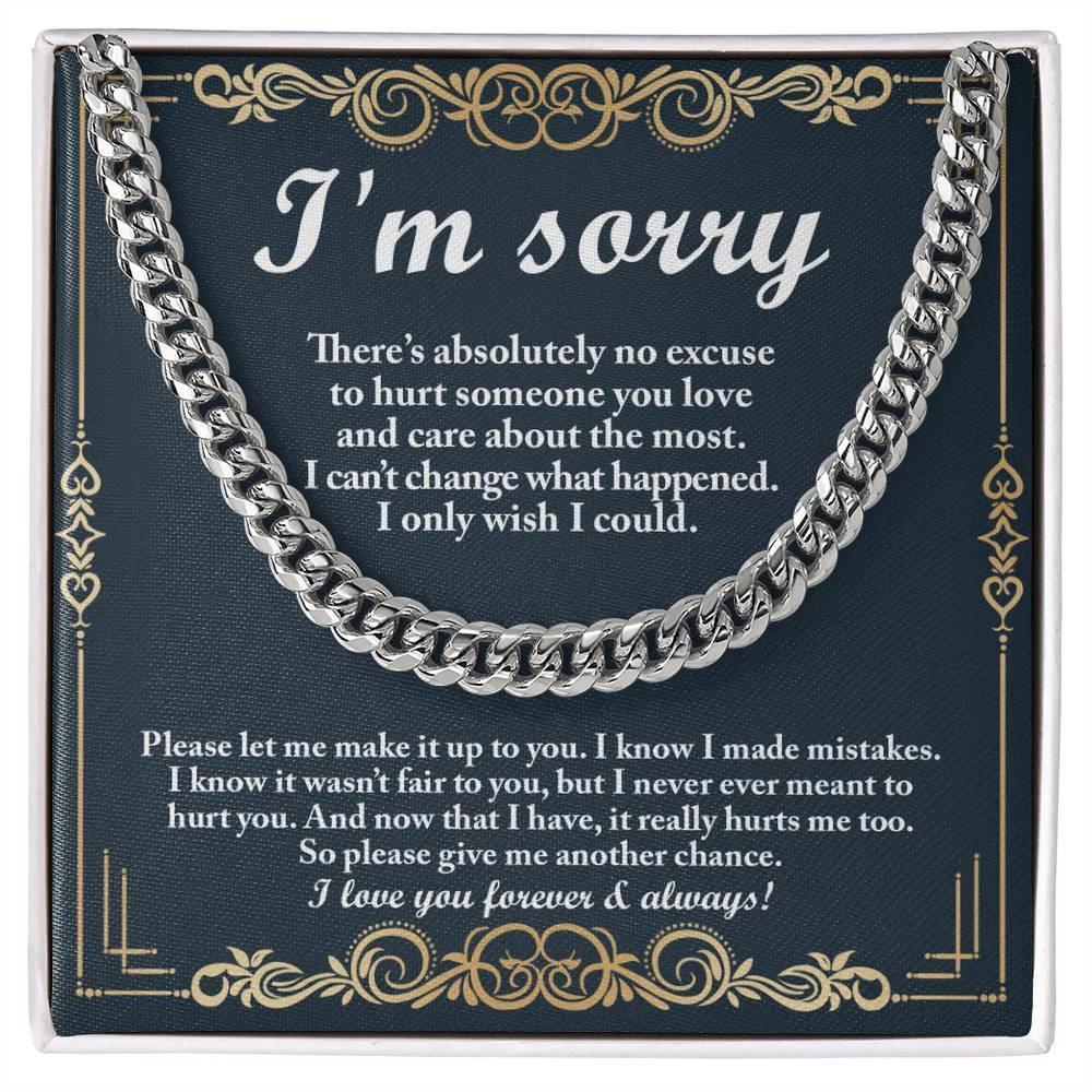 Apology Gift “I’m Sorry” Cuban Link Chain Men’s Necklace with Message Card | Forgiveness Jewelry for Boyfriend or Husband