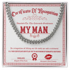 Romantic Cuban Link Chain Necklace for Soulmate, Boyfriend, or Husband – Sentimental "My Man" Gift Card