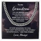 Grandson Jewelry Whisper Back "I Am The Storm" Graduation Birthday Holiday Personalized Cuban Chain Link Necklace With Gift Box