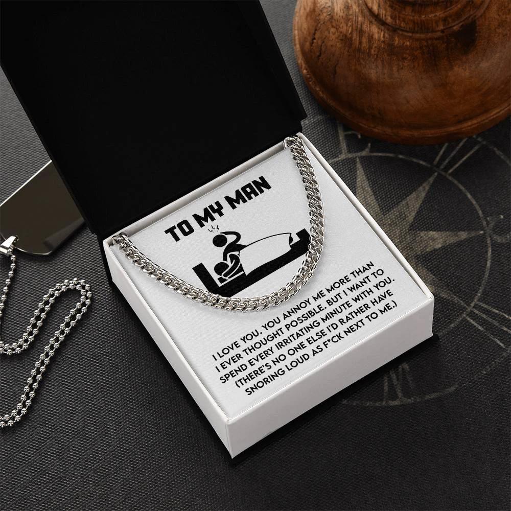 Gift for Husband, Boyfriend, or Soulmate - Cuban Chain Necklace with Funny 'To My Man' Message Card