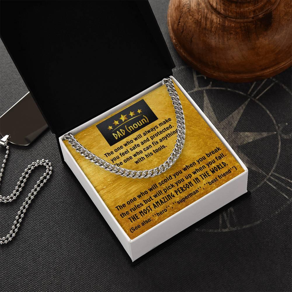 Dad Gift - Dad Noun, See Also Hero, Best Friend Cuban Chain Link Necklace with Gift Box - Mallard Moon Gift Shop