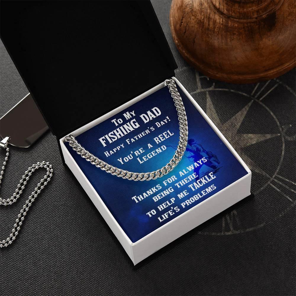 Fishing Dad Personalized Cuban Link Chain Necklace