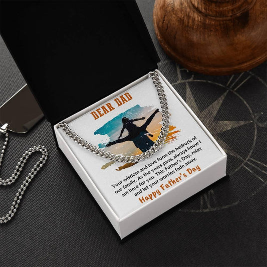 Gift for Dad Personalized Cuban Chain Link Necklace - Your Wisdom and Love Form the Bedrock of Our Family - Mallard Moon Gift Shop