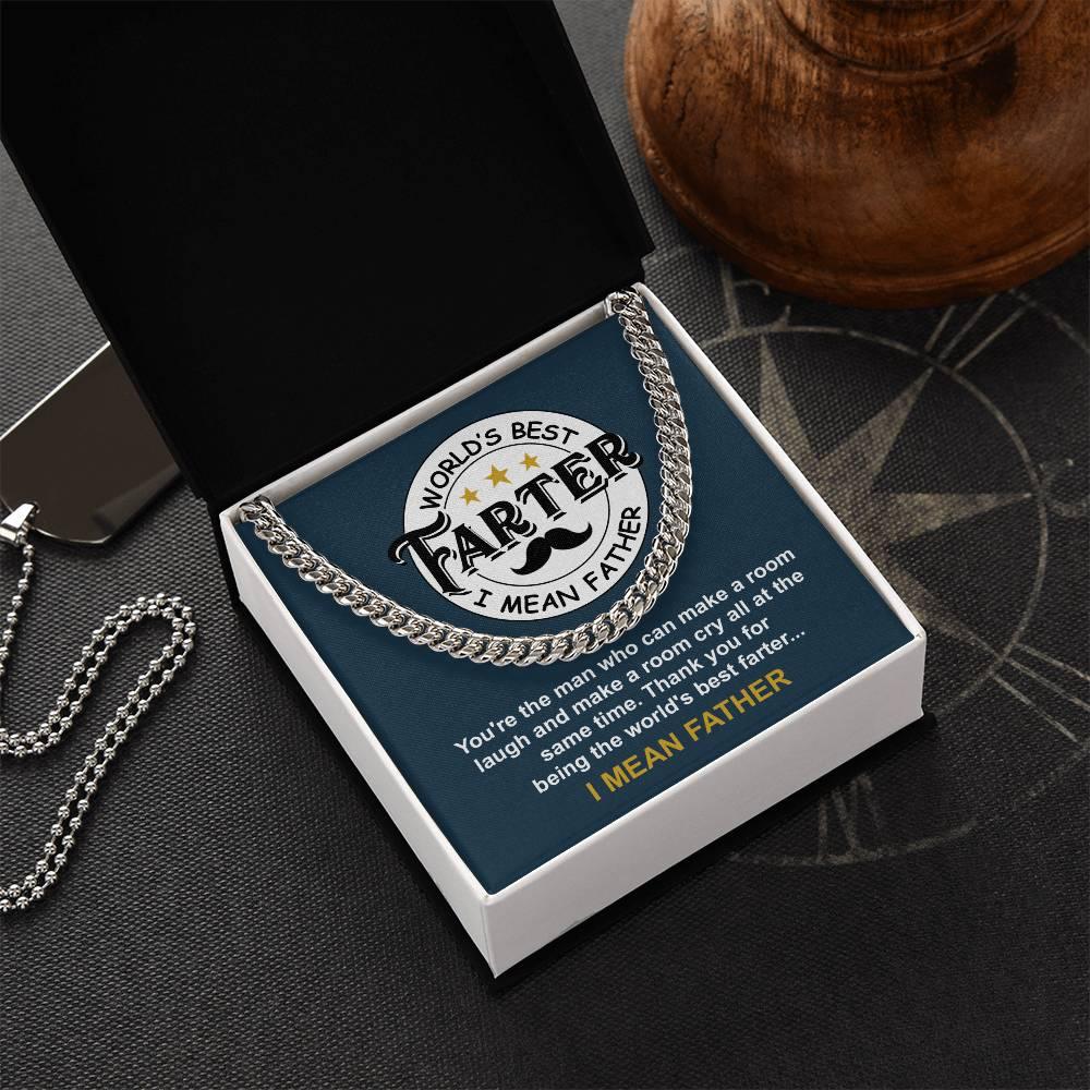 Dad - World's Best Farter Cuban Chain Link Necklace with Gift Box - Mallard Moon Gift Shop
