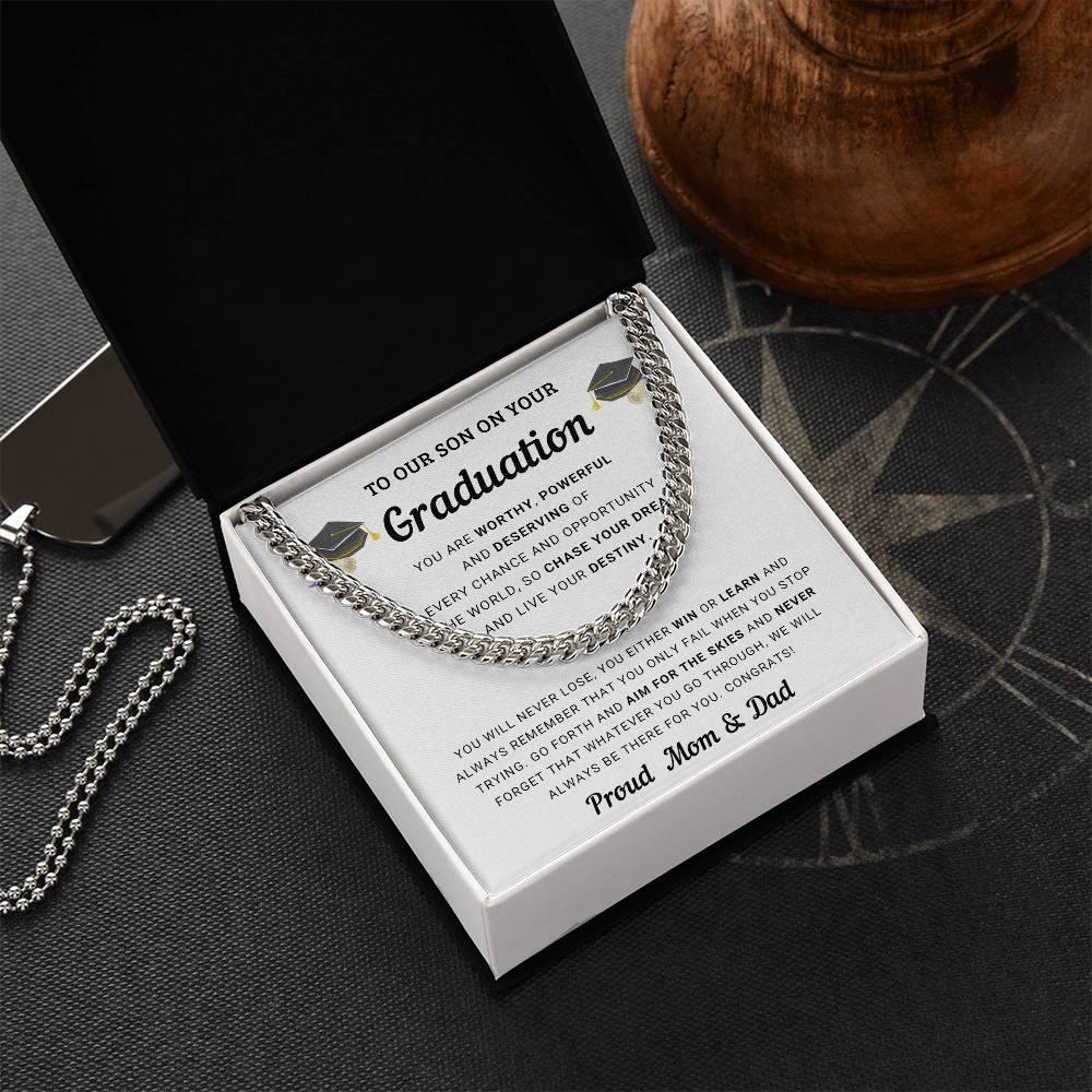 Graduation Gift for Son From Mom and Dad - Chase Your Dreams and Live Your Destiny - Cuban Chain Link Necklace - Mallard Moon Gift Shop