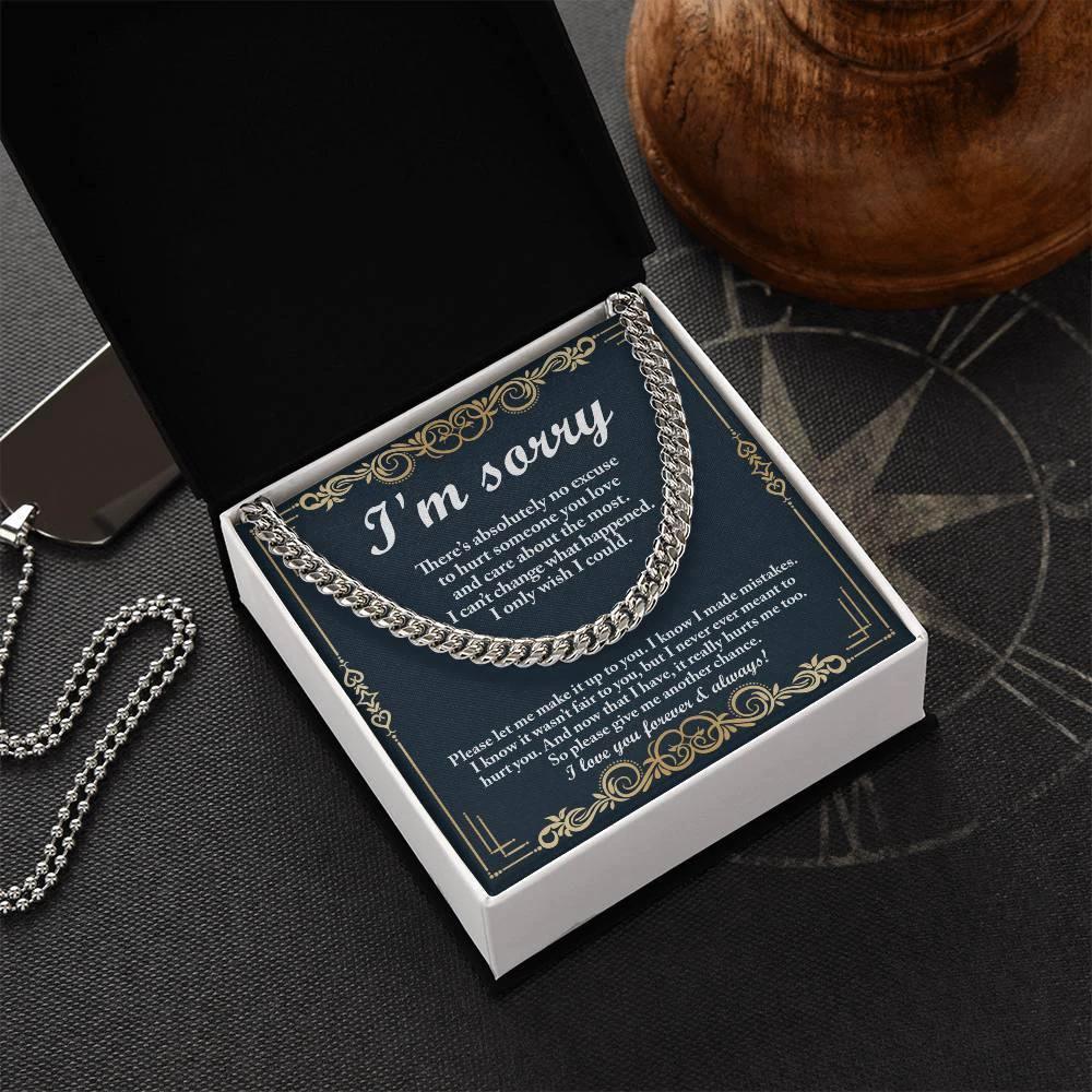 Apology Gift “I’m Sorry” Cuban Link Chain Men’s Necklace with Message Card | Forgiveness Jewelry for Boyfriend or Husband