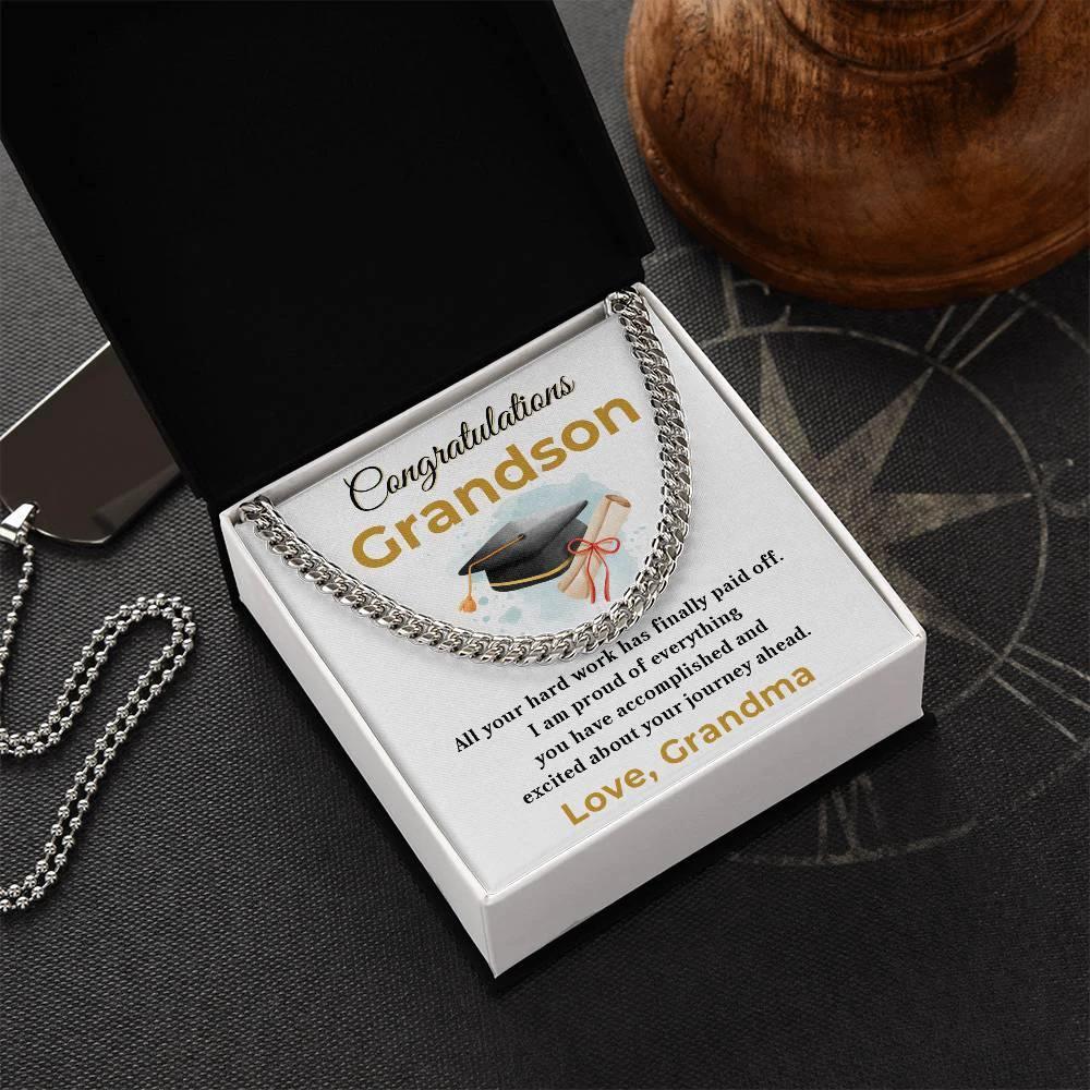 Grandson Graduation Gift - All Your Hard Work Has Paid Off - Personalized Cuban Chain Link Necklace with Message Card and Gift Box