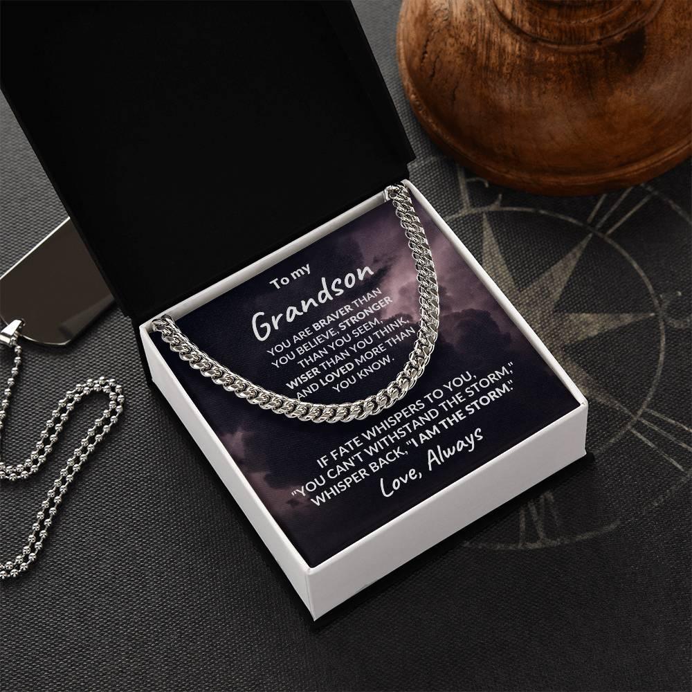 Grandson Jewelry Whisper Back "I Am The Storm" Graduation Birthday Holiday Personalized Cuban Chain Link Necklace With  Gift Box - Mallard Moon Gift Shop