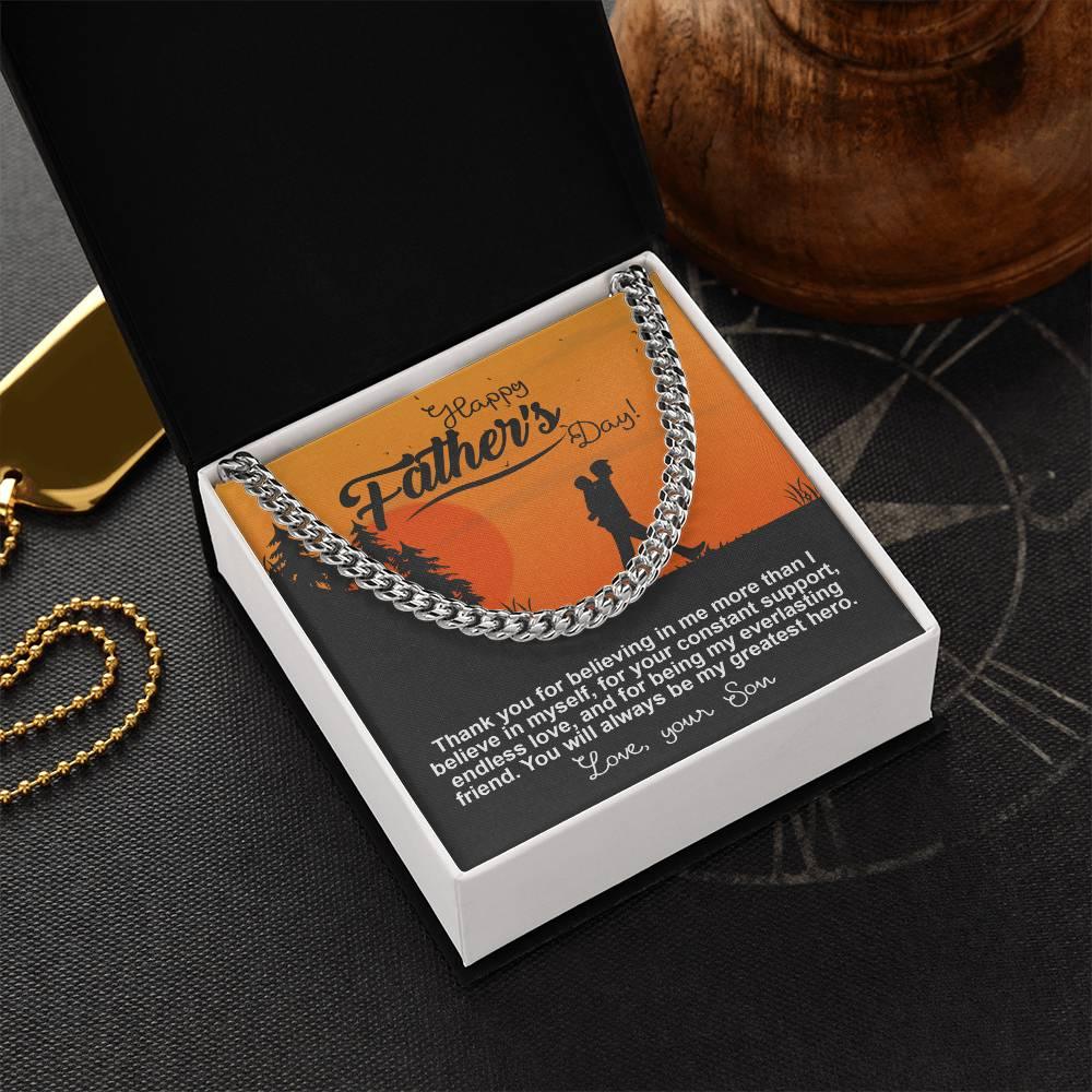 Dad - My Greatest Hero Cuban Chain Link Necklace with Gift Box - Mallard Moon Gift Shop
