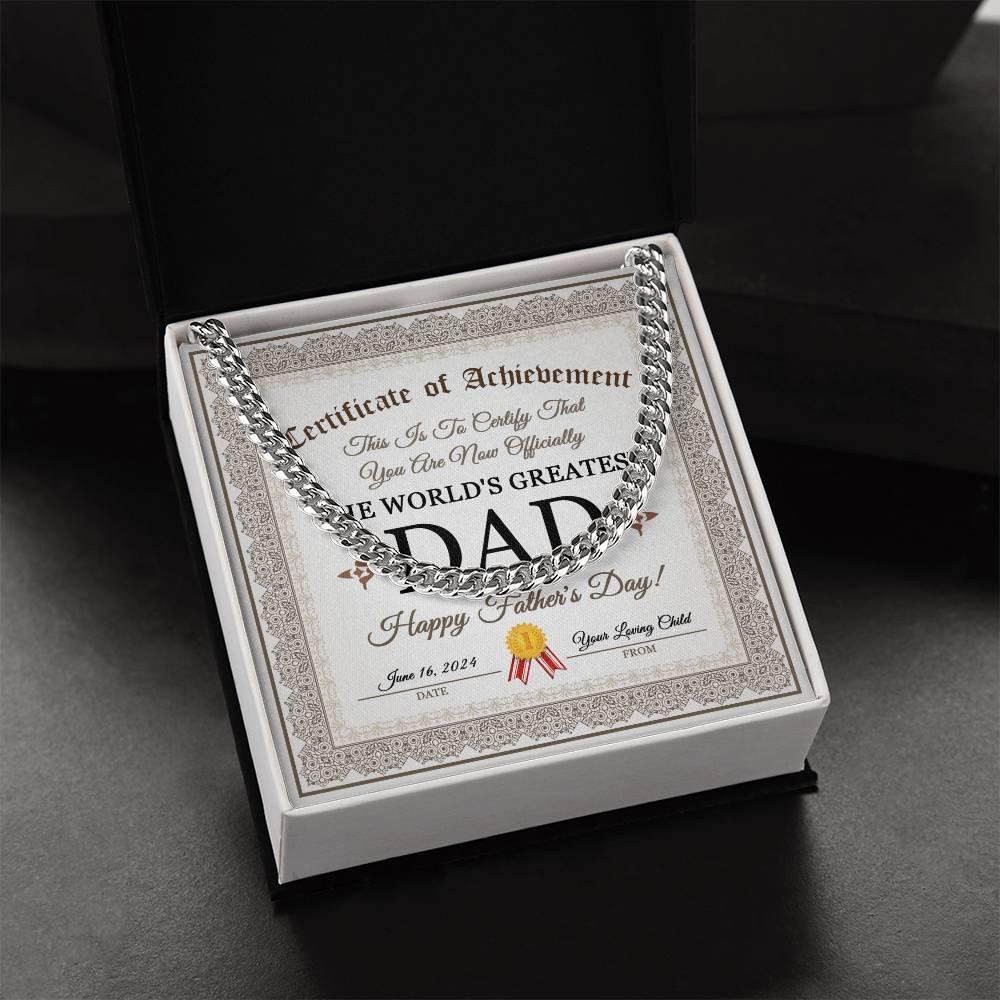 Dad Happy Father's Day Certificate of Achievement Cuban Chain Link Necklace with Gift Box - Mallard Moon Gift Shop