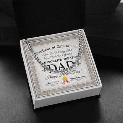 Dad Happy Father's Day Certificate of Achievement Cuban Chain Link Necklace with Gift Box - Mallard Moon Gift Shop