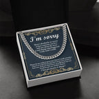Apology Gift “I’m Sorry” Cuban Link Chain Men’s Necklace with Message Card | Forgiveness Jewelry for Boyfriend or Husband